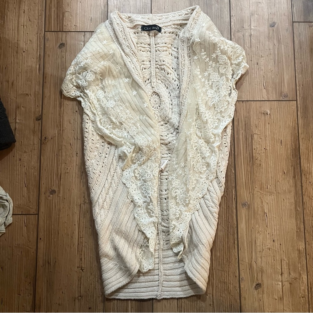 Cream Crochet Cardigan with Lace Details